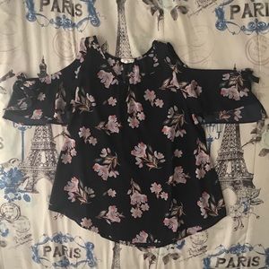 Blue cold shoulder flower shirt
